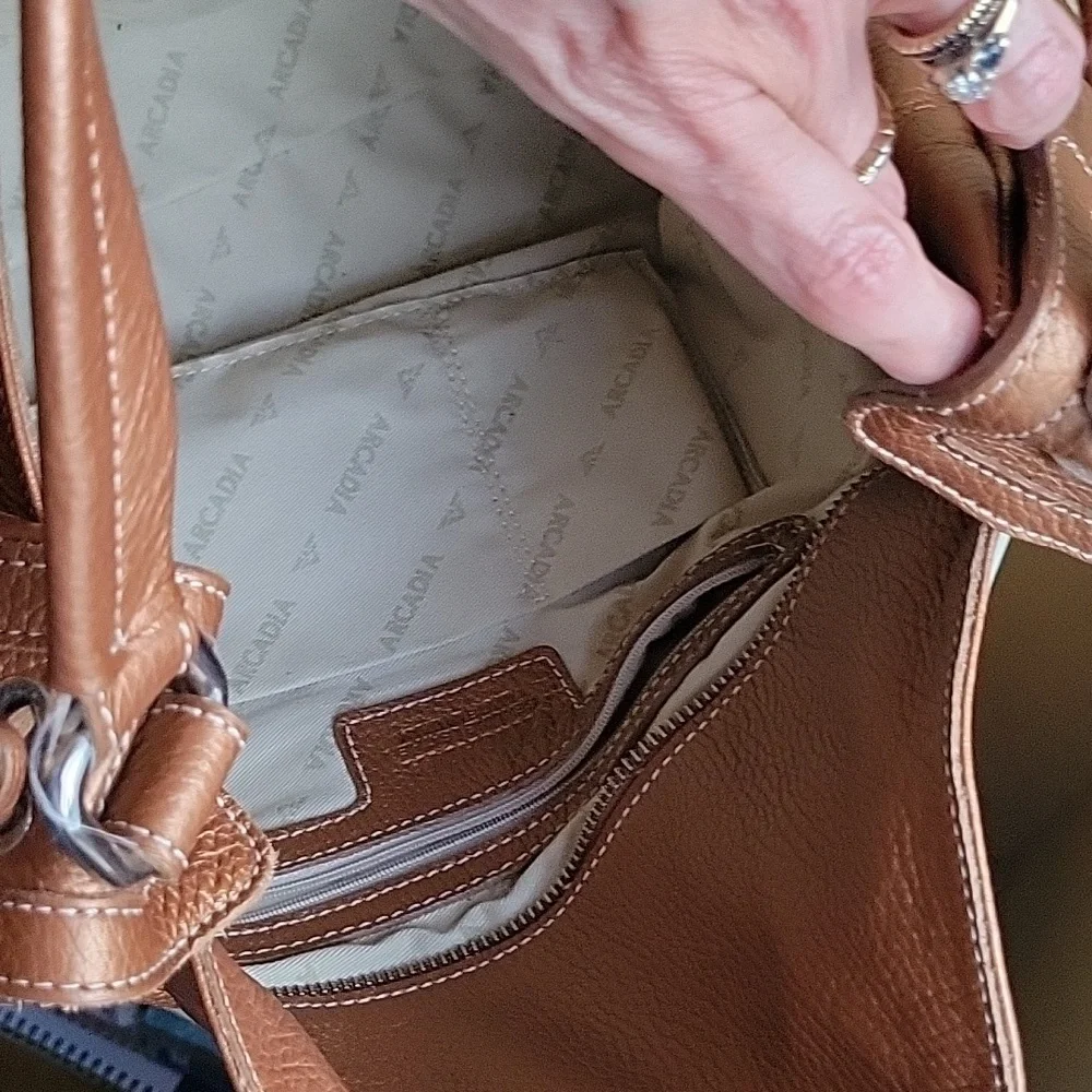 Arcadia Metallic Copper Brown Leather Hobo Bag